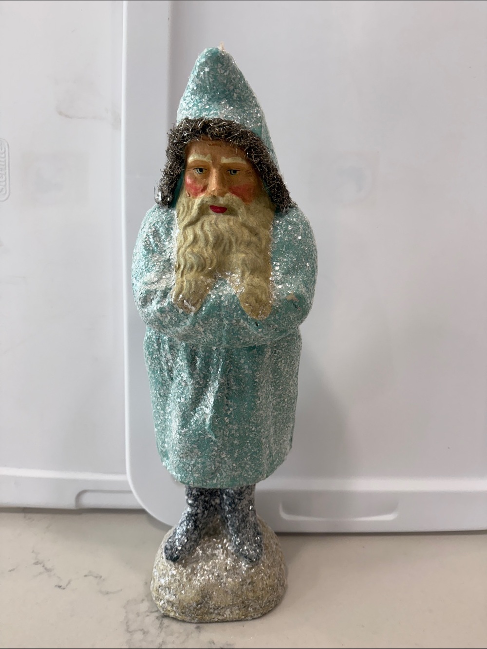 Vintage-Style Victorian Teal Santa Figurine Holiday Decor